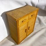 Meuble commode vintage en bois et rotin