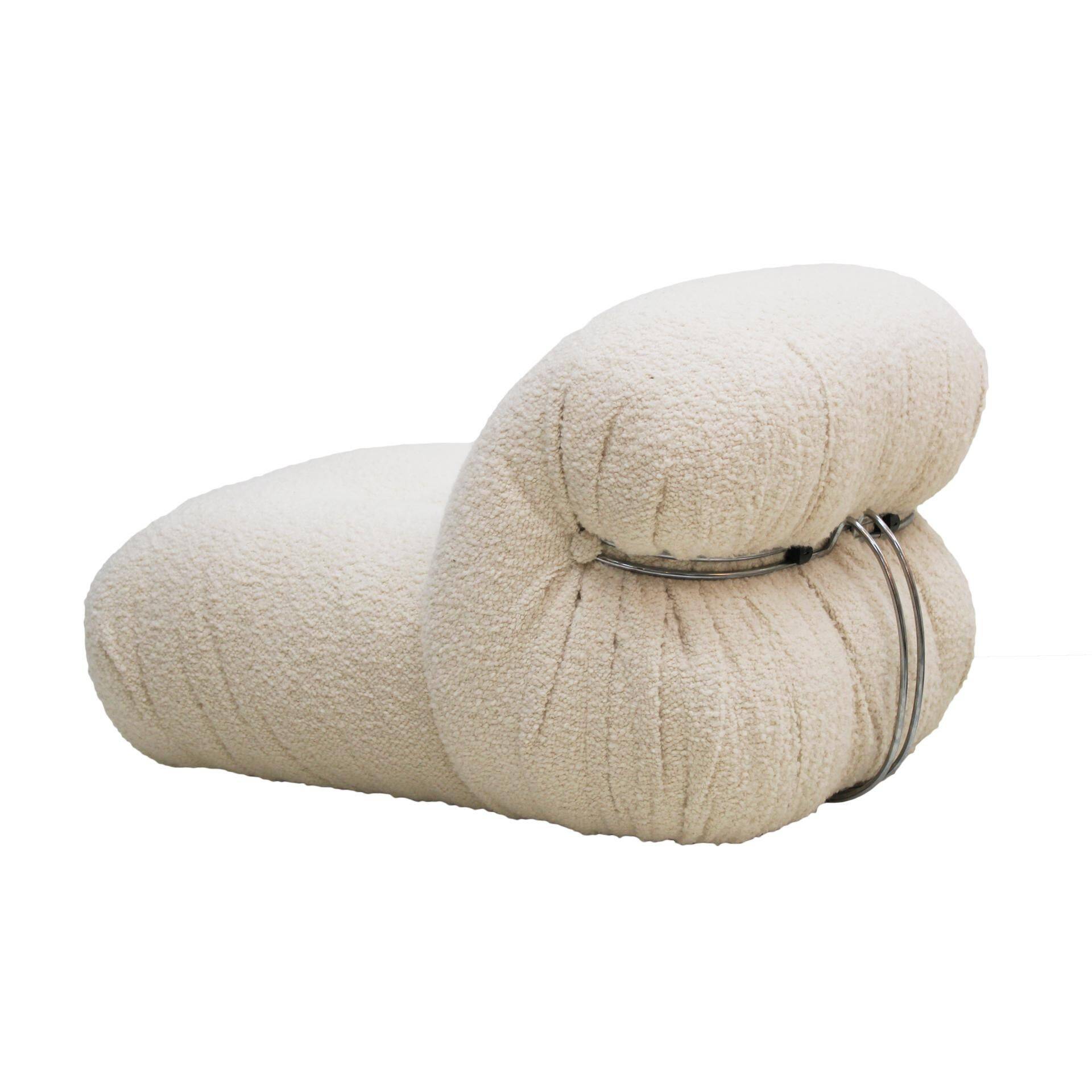 Mid Century White Wool "Soriana" Armchairs by Tobia Scarpa Edited by Cassina