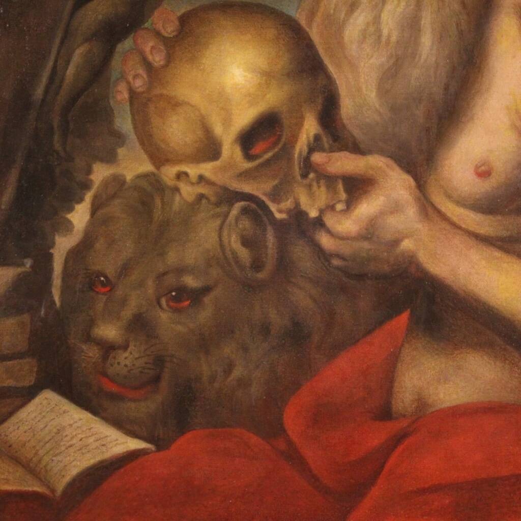 Antique religious painting from the 17th century, Saint Jerome
