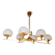 Large space-age chandelier with 6 lights - brass and opaline - design 1970