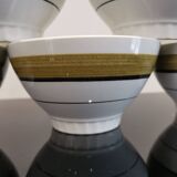 Series of 5 small old earthenware bowls with olive green edging