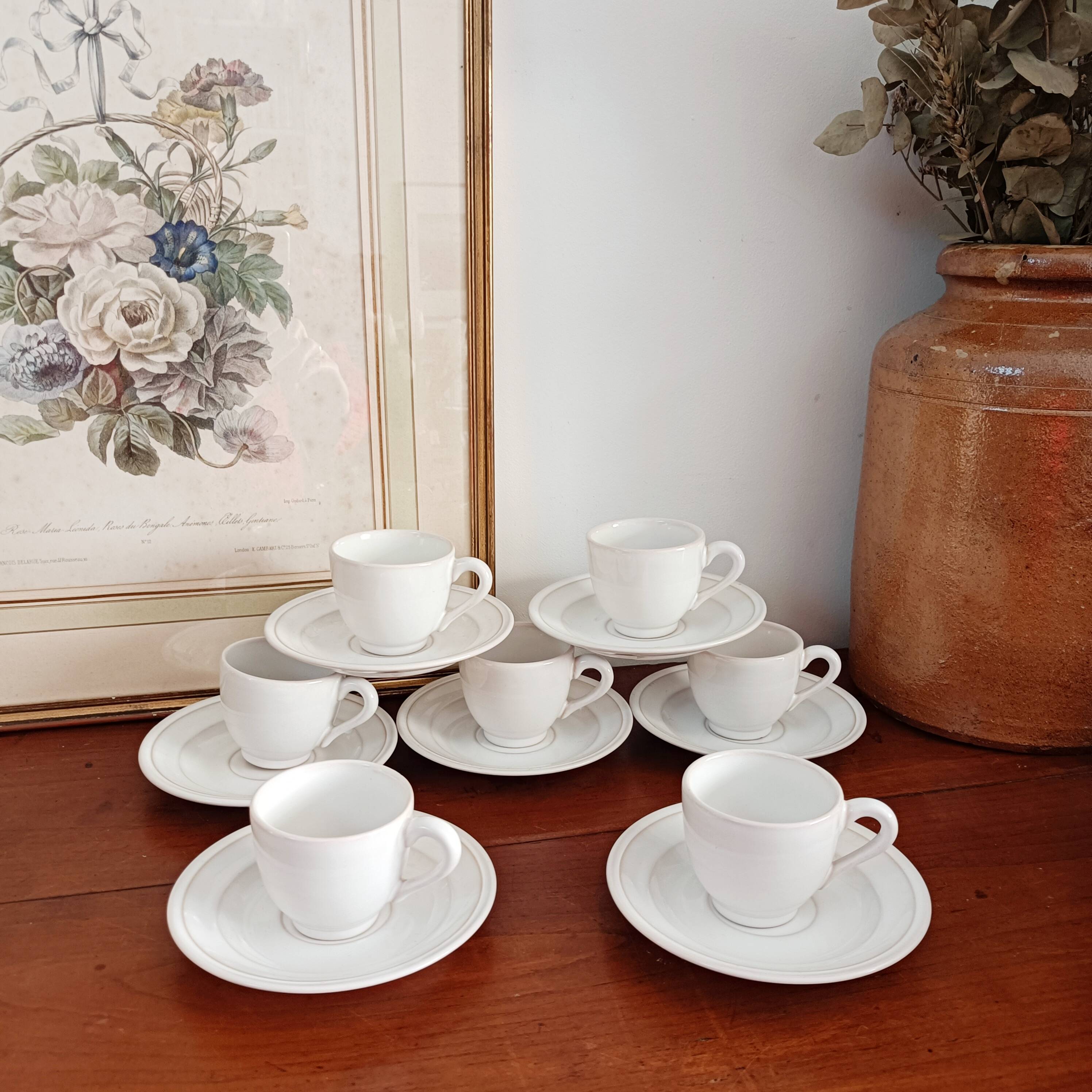 Set of 7 Pierre Motton coffee cups, Gien