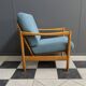 Wood arm chair reupholstered in blue fabric 1960s