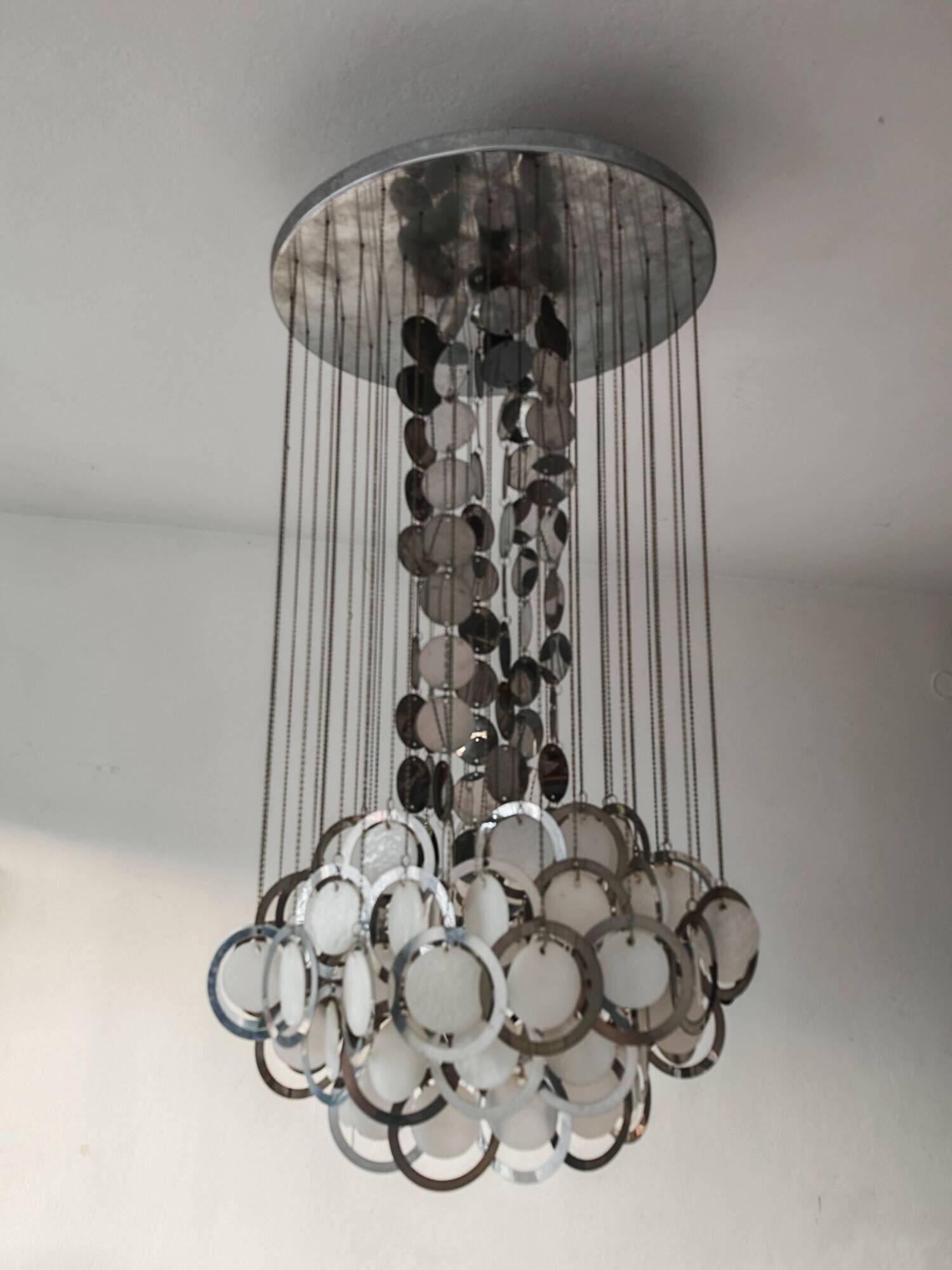 Lustre Disco Mid-Century by Gino Vistosi in chrome and Murano glass