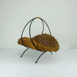willow BASKET with black metal frame mid century 1950s fruit basket