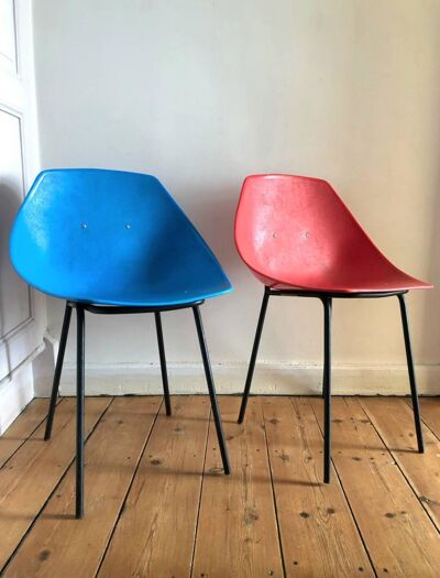 Paire de chaises vintage Pierre Guariche Meurop, meubles sièges anciens