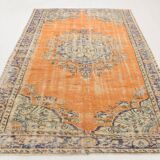 7x9 Orange & Cream Oriental Pattern Vintage Rug, 202x282Cm
