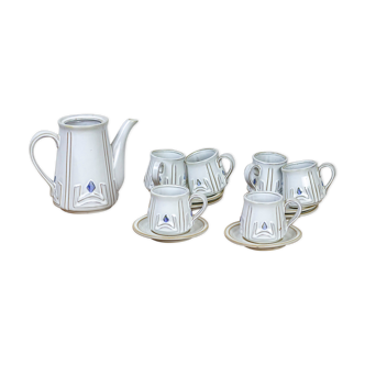 Set of 6 cups and sub-cups with teapot