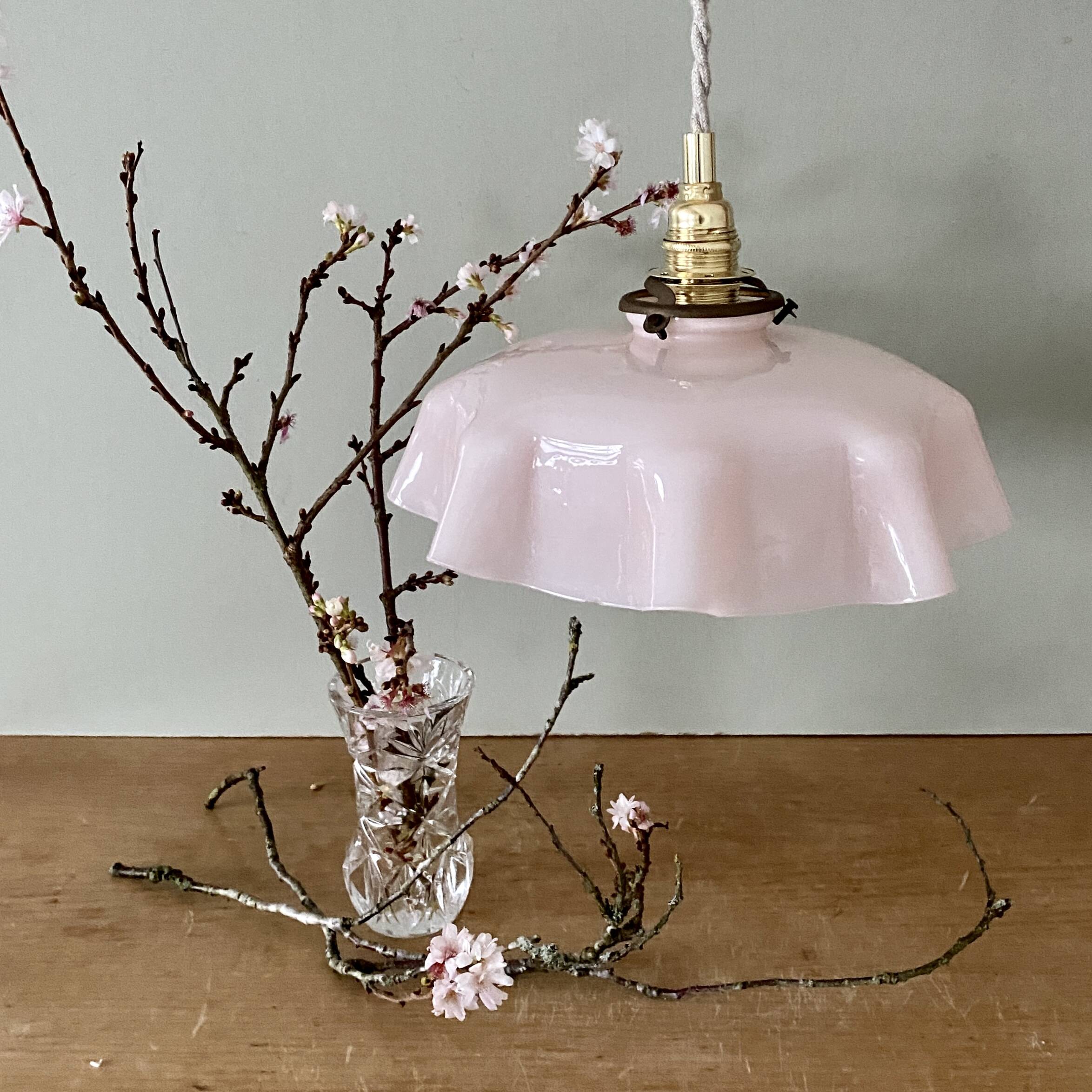 Vintage lampshade pendant light in pink opaline
