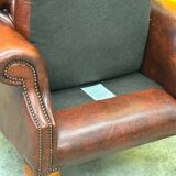 Burgundy Leather Wingback Chesterfield Armchair