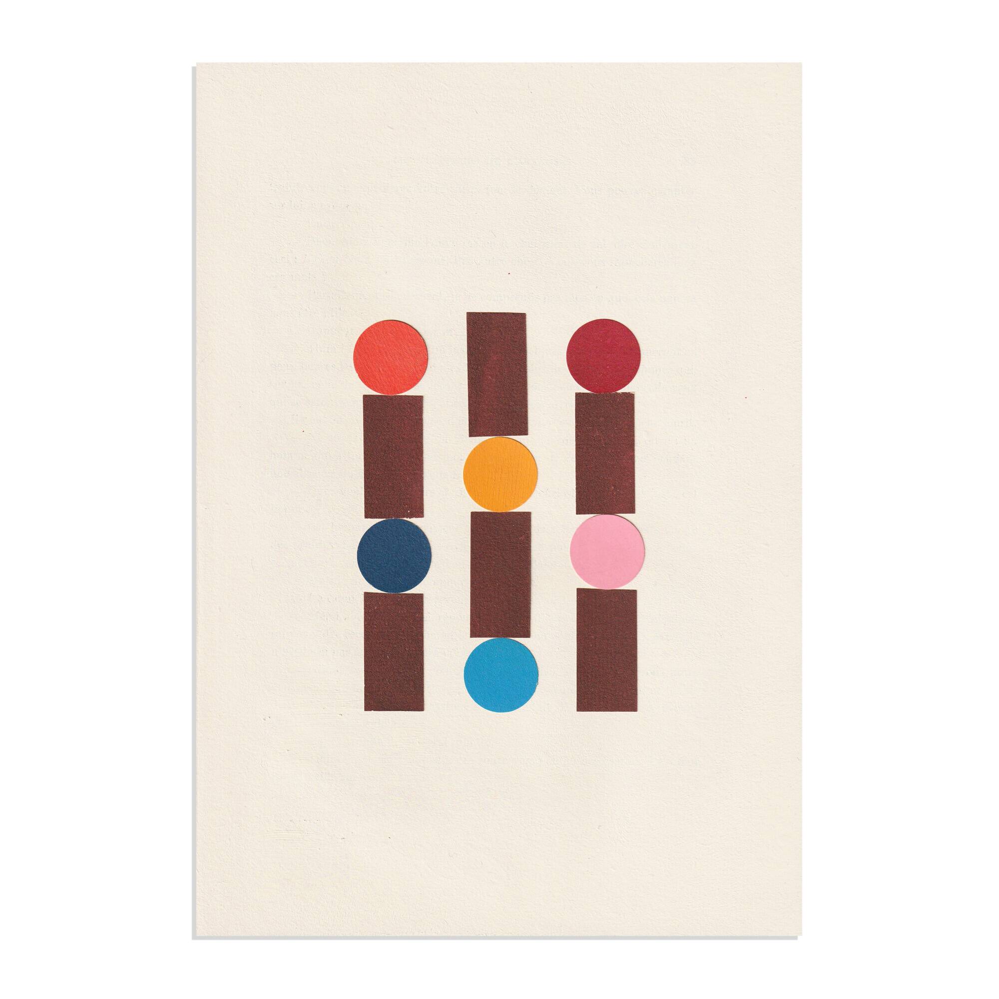 Collage sur papier ancien multicolors signé Eawy