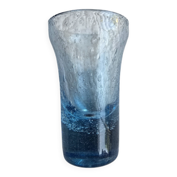 Blue bubble glass soliflore vase signed Biot