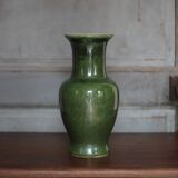 Green glazed ceramic vase, vintage baluster vase, flower pot
