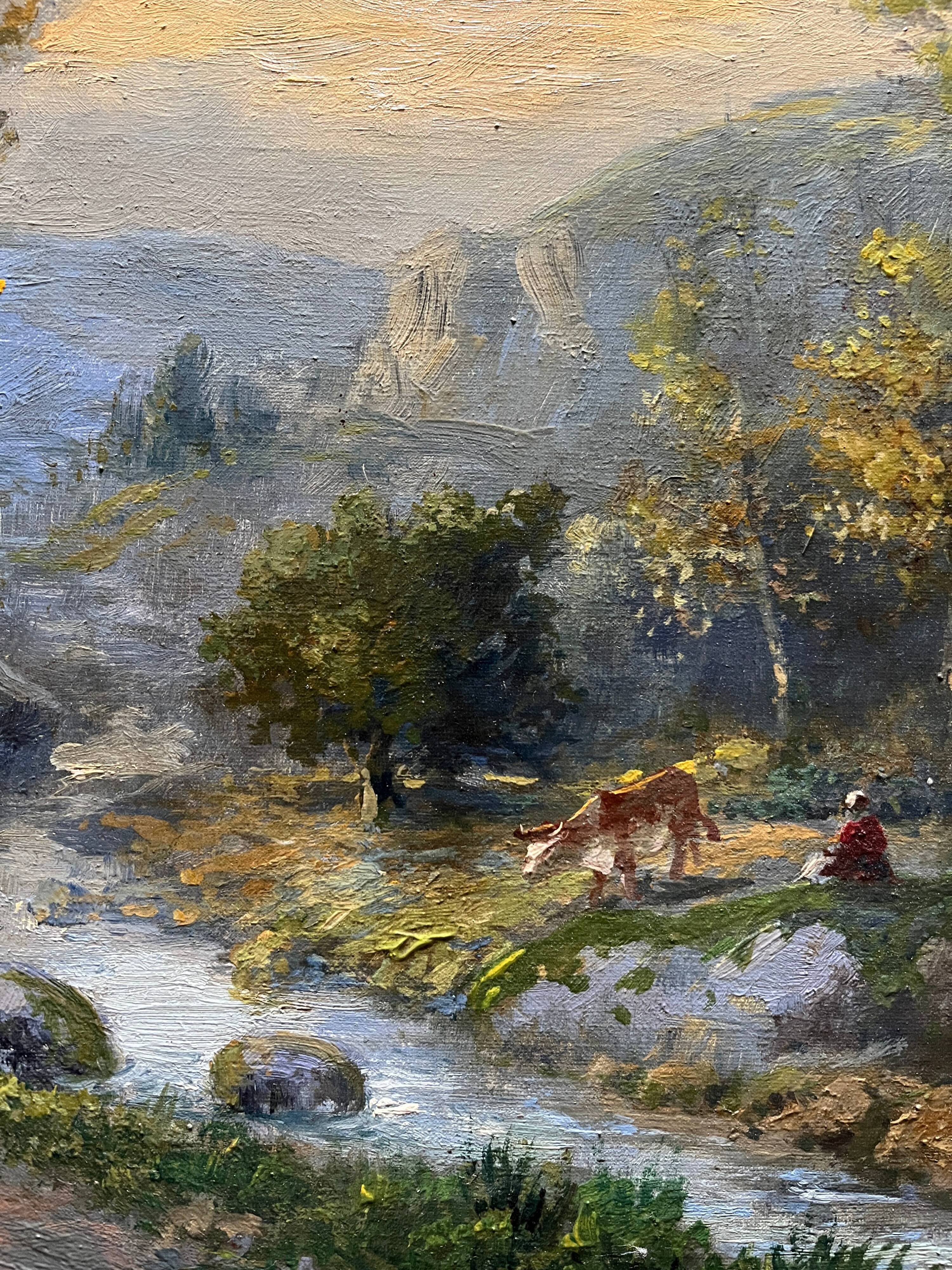 Old HST painting: "Animated pastoral landscape" signed Duperay filigreeantiqu