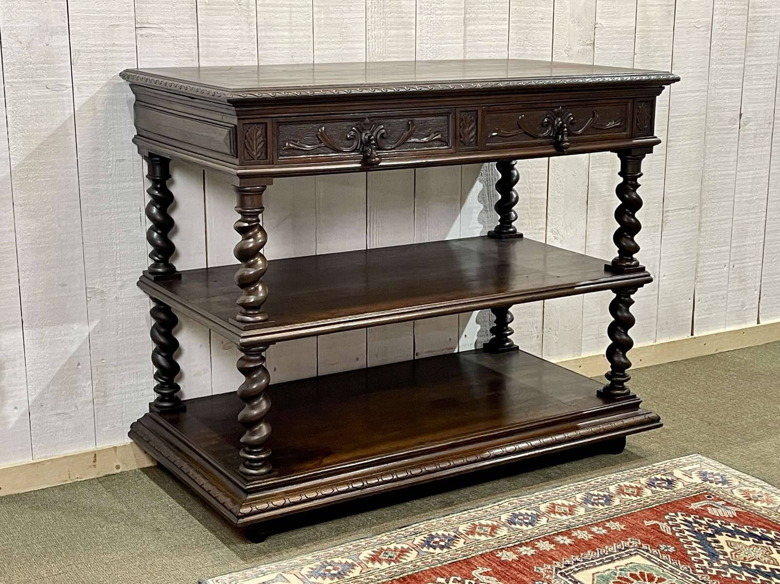 Henry II late 19th century oak serving trolley - top opens into a dresser