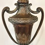 Pair of solid wood and bronze door handles, classical style, Italy 20th century.