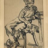 Charcoal on paper by Bernardin or Barnadouin Garçon à la gavroche