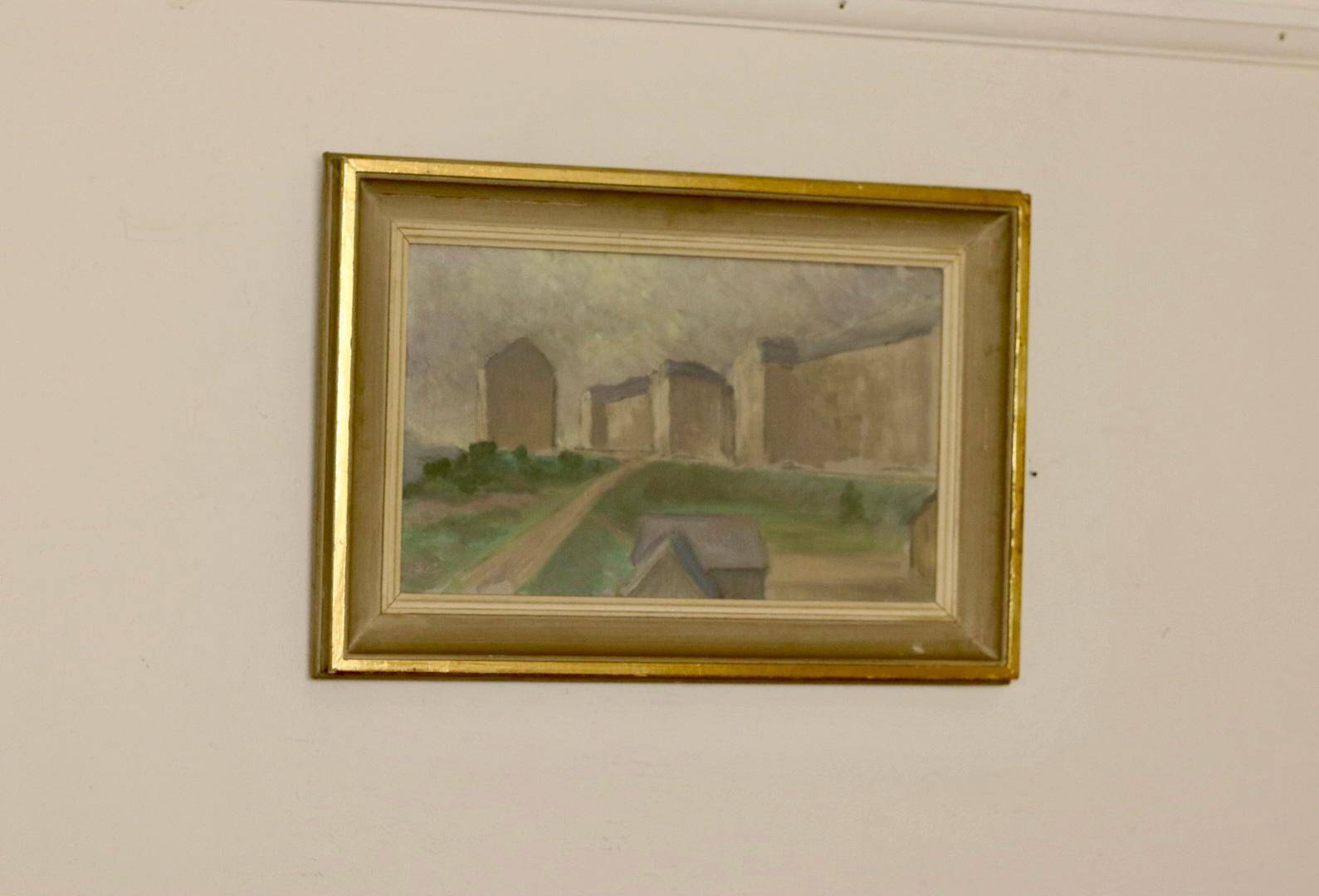 Original Swedish oil painting on canvas "Silent Houses" – vintage and framed