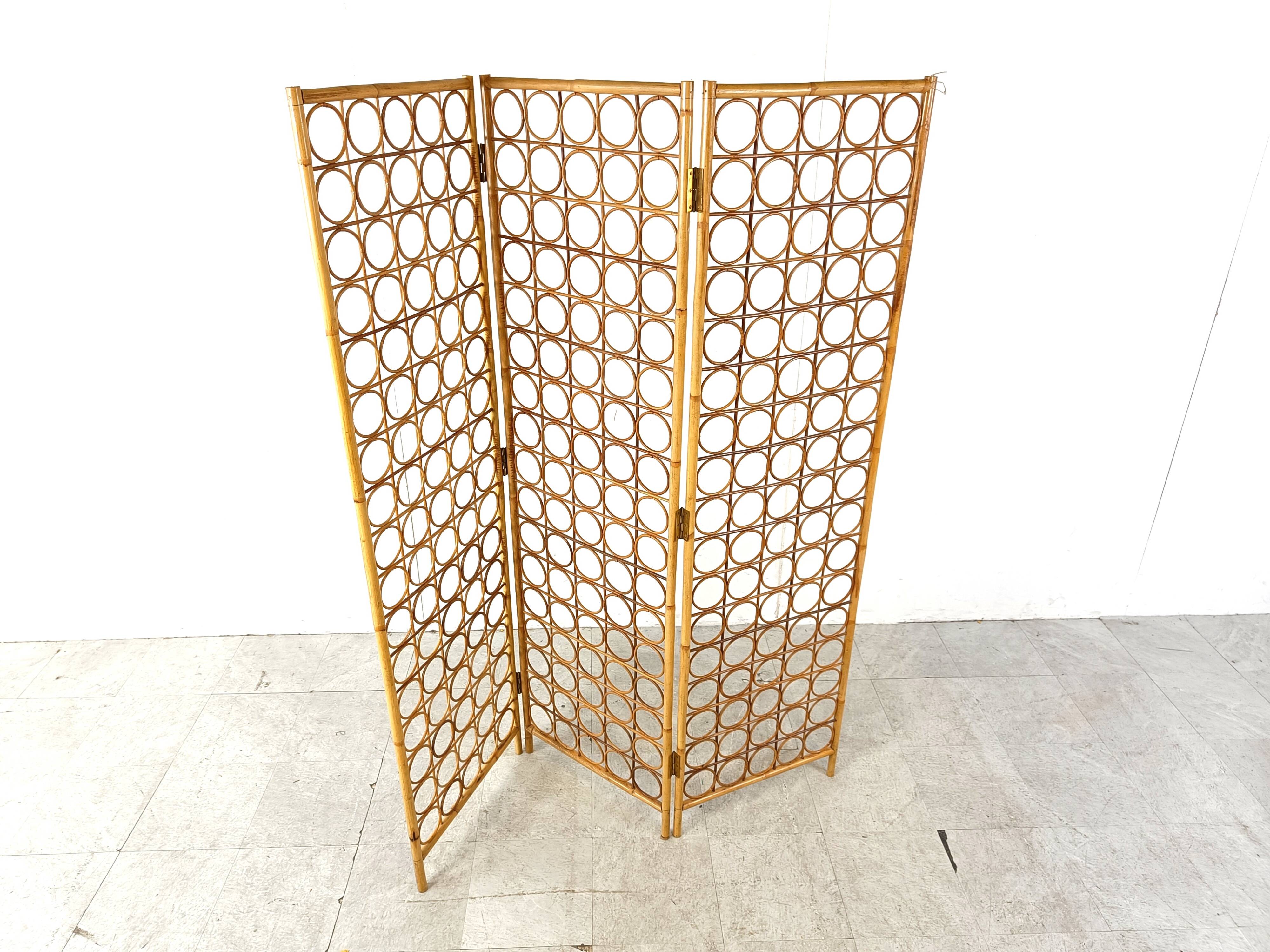 Bamboo room divider or folding screen, 1970s