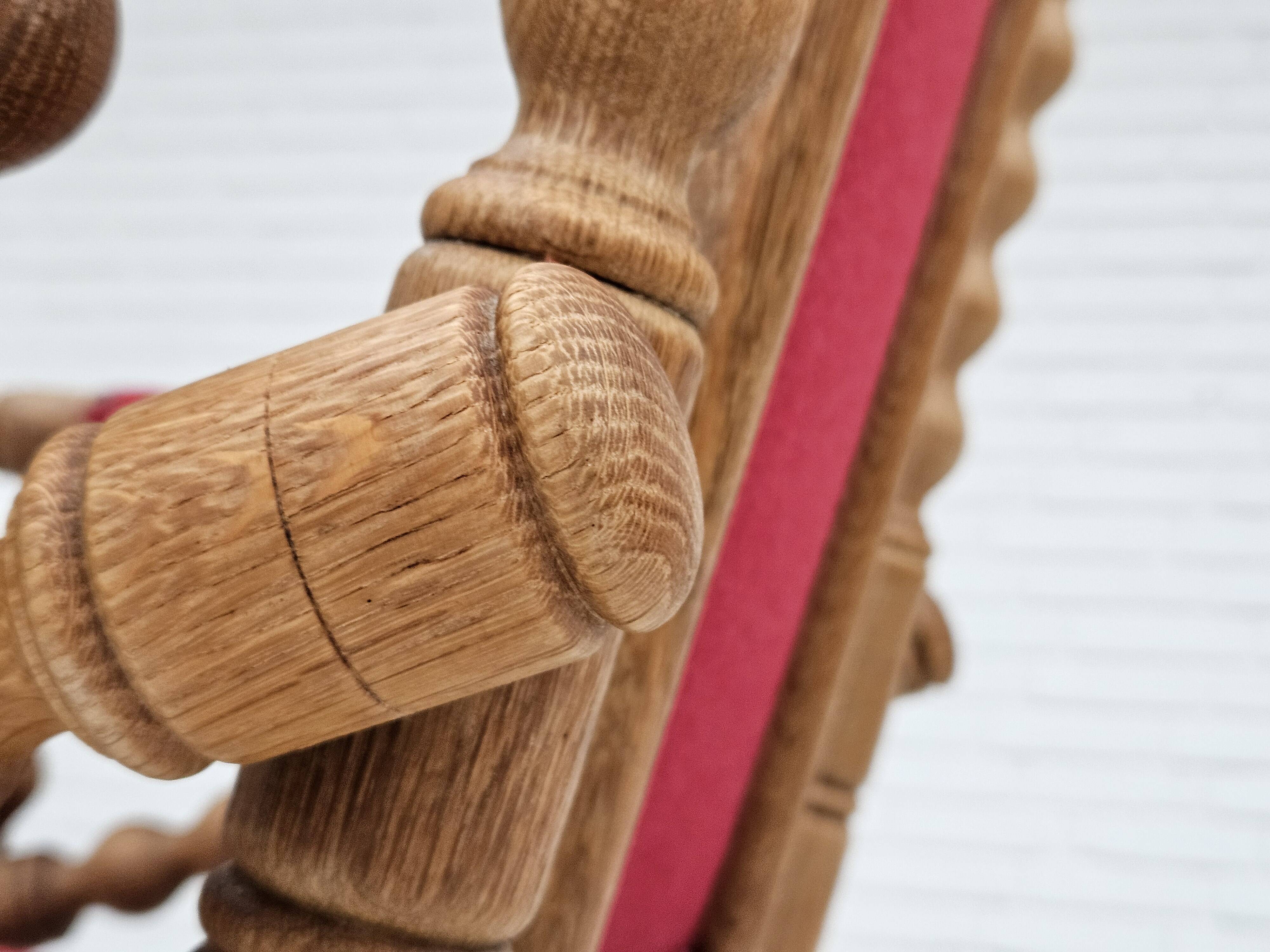 1970s, Danish highback rocking chair, oak wood, furniture wool, original condition.