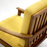 Midcentury Italian Armchair In Teak And Mustard Velvet.