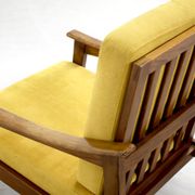 Midcentury Italian Armchair In Teak And Mustard Velvet.