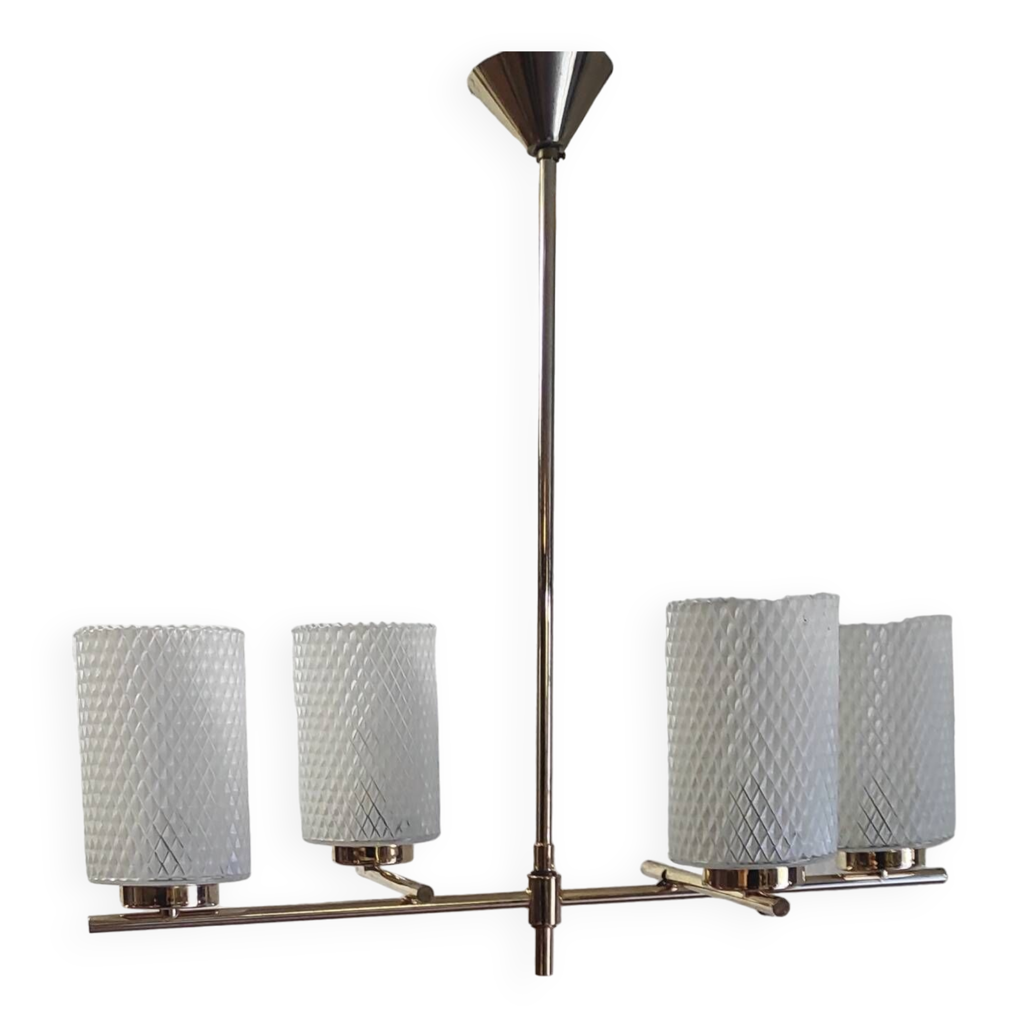 Modernist chandelier 4 lights in golden brass - 50s/60s