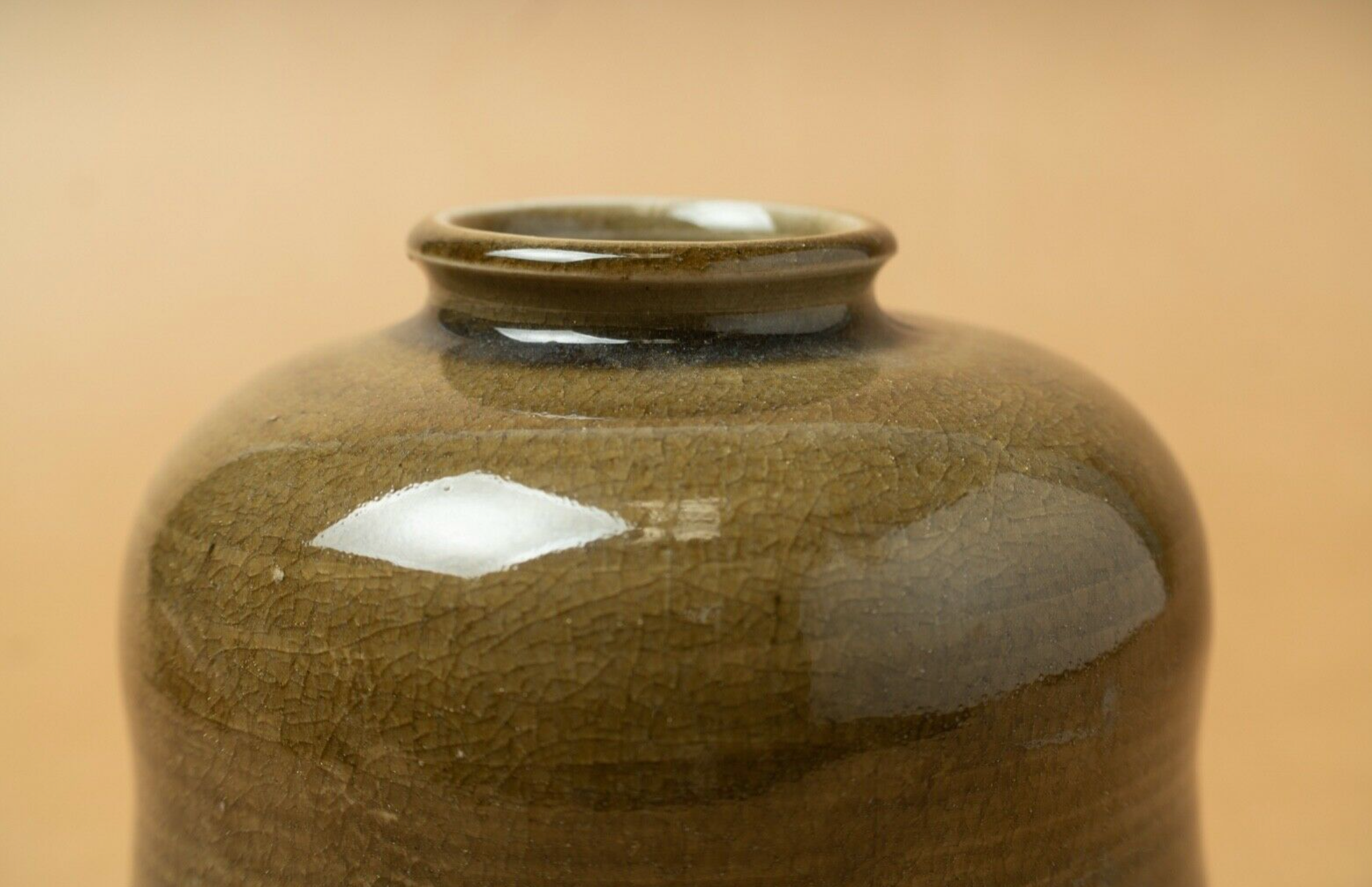 cracked green enamel vase signed kiseto vintage 1970