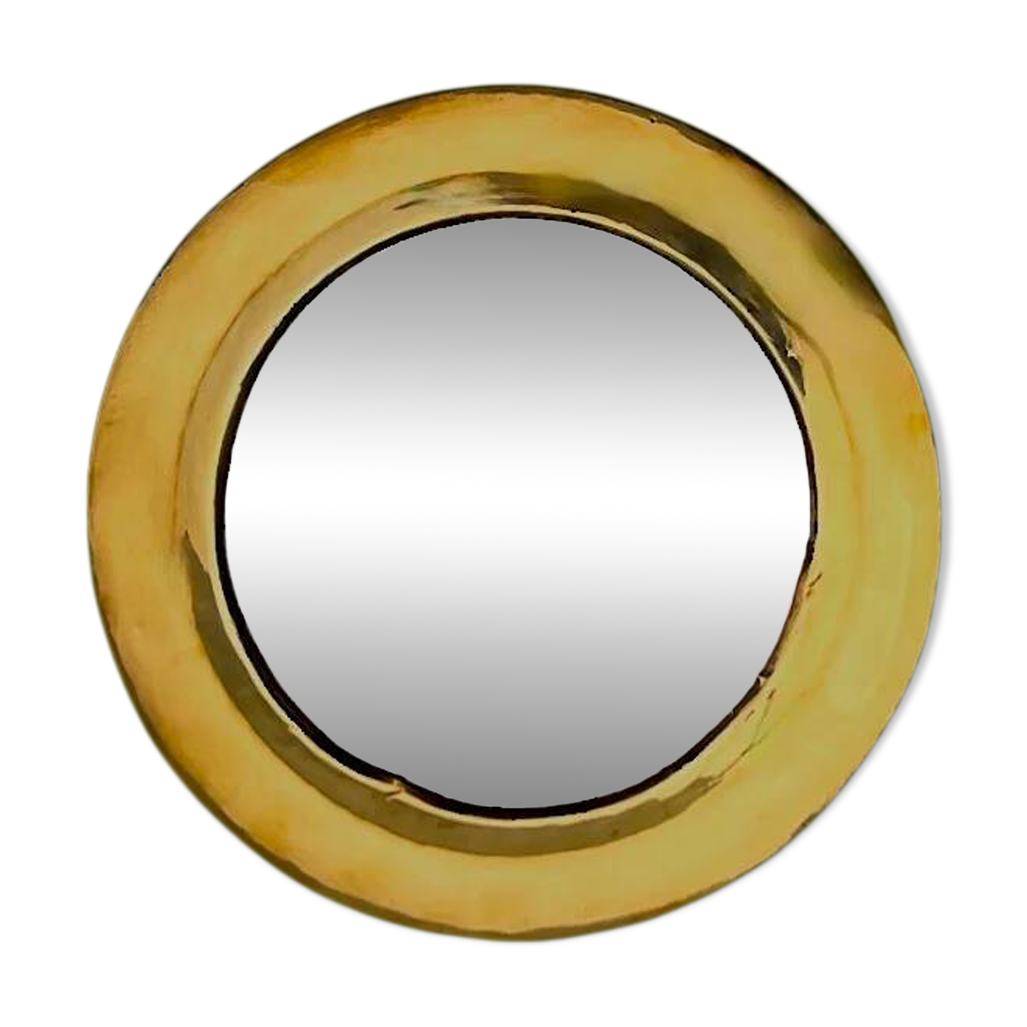 Vintage round brass wall mirror, handmade, diameter 26 cm.