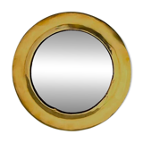Vintage round brass wall mirror, handmade, diameter 26 cm.