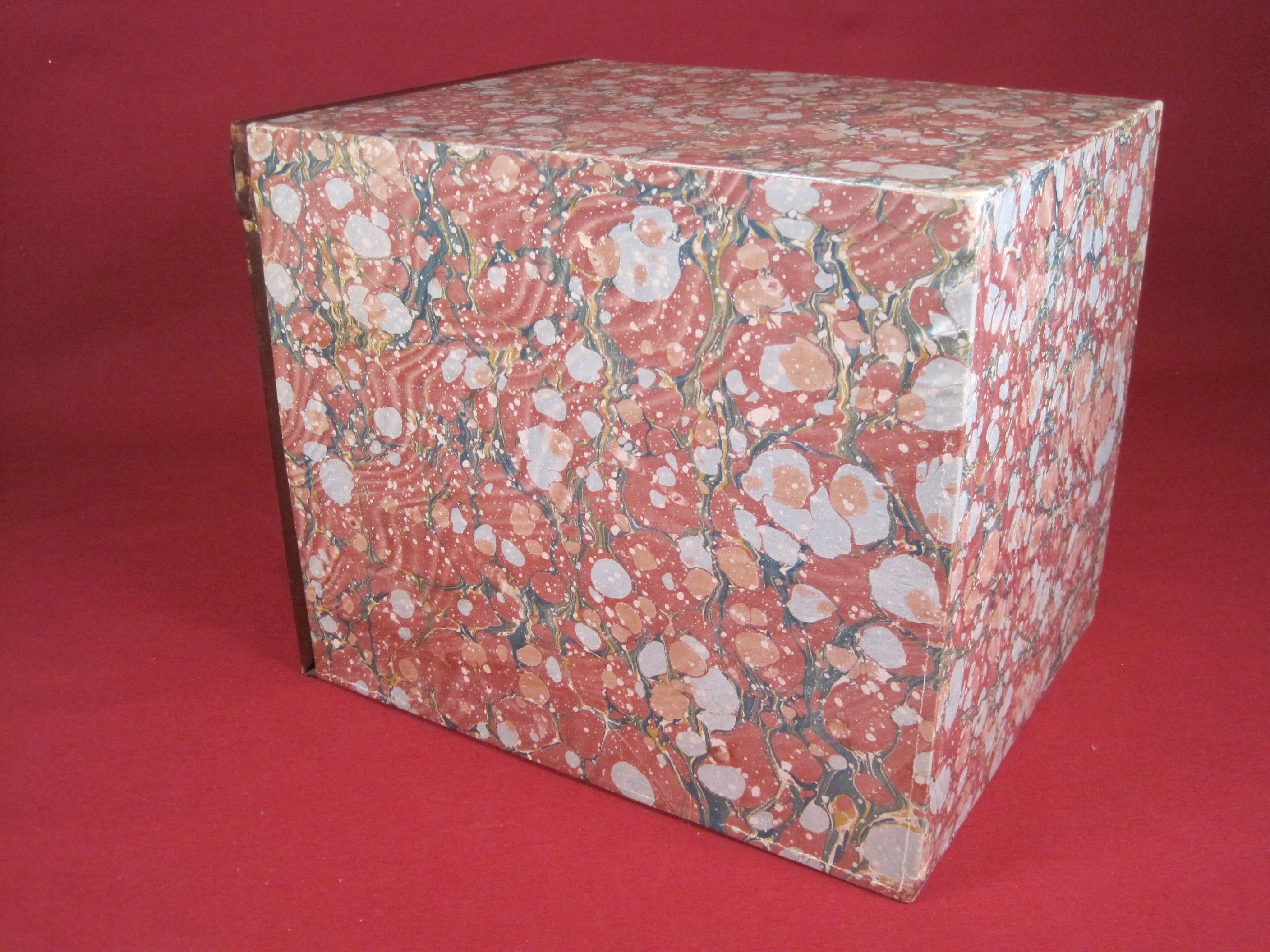 Old notary archive box in wood & leather, Office furniture early XX th