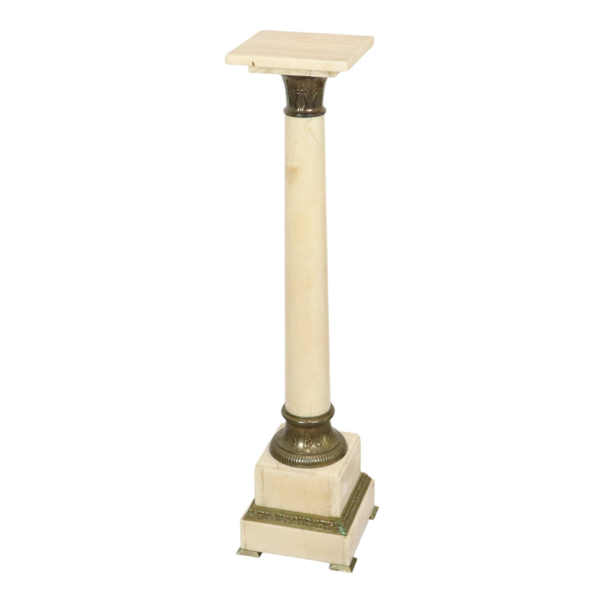 Antique Column Pedestal Onyx Marble and Bronze 19th Century 115cm