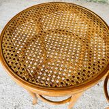 Pair of vintage bar stools, curved wood and cane