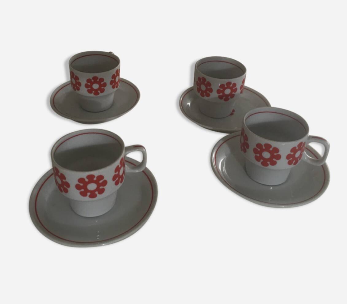 Rare ensemble Hollohaza 4 tasses orange pop