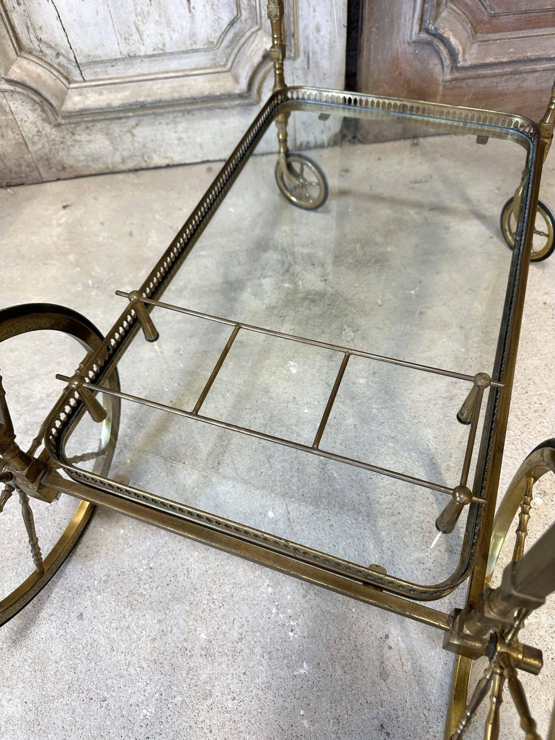 Rolling bar cart in brass and bronze circa 1960
