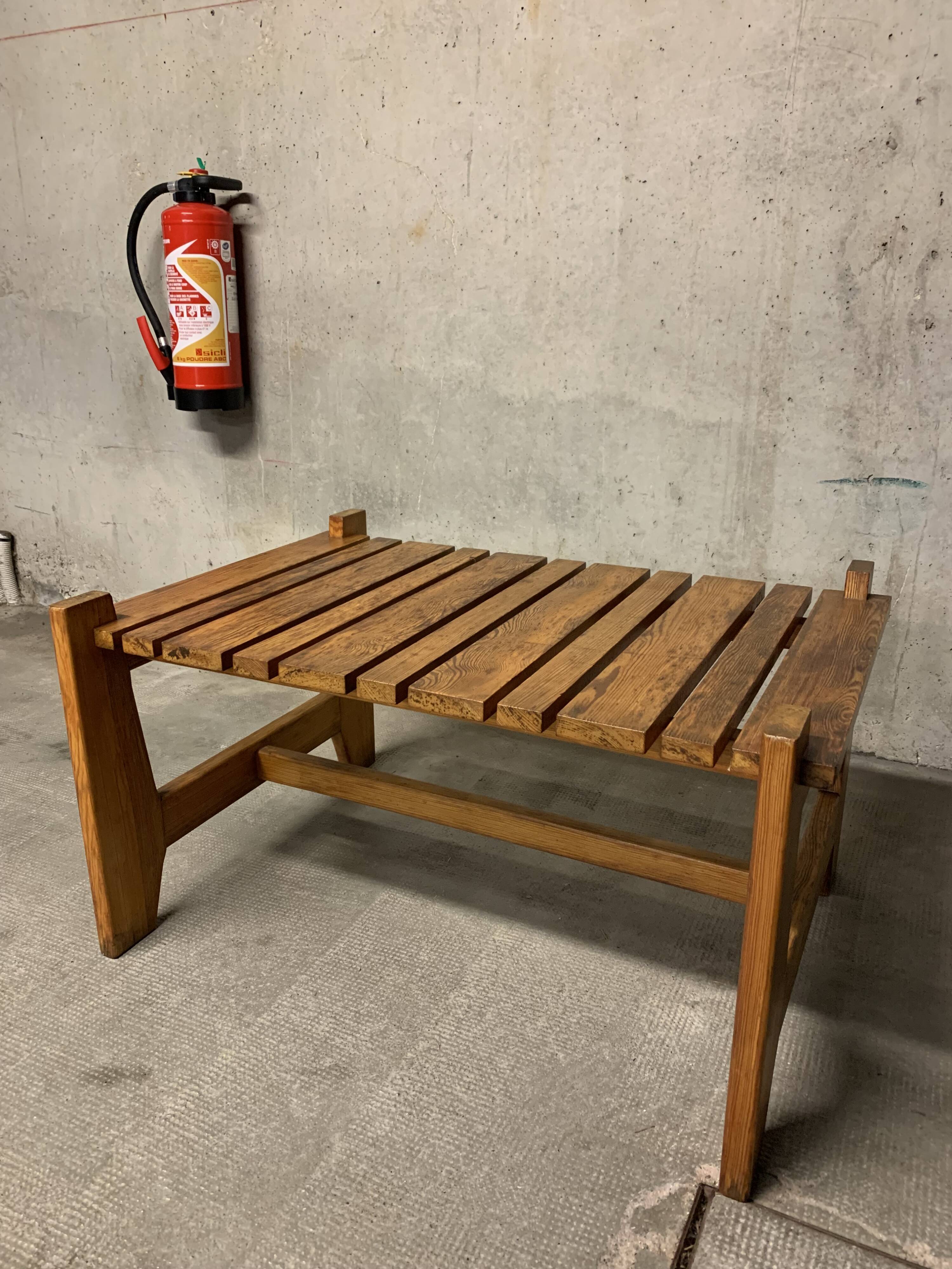 Vintage Pine Coffee Table, Reconstruction Period, Brutalist Design