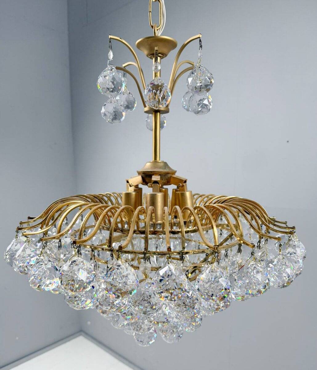 Hollywood Regency chandelier with crystal glass shades by Ernst Palme, Germany, 1960s