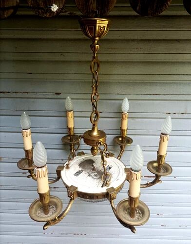 Exceptional bronze chandelier with 6 lights in Louis XIII style, in working condition - 7.5 kg