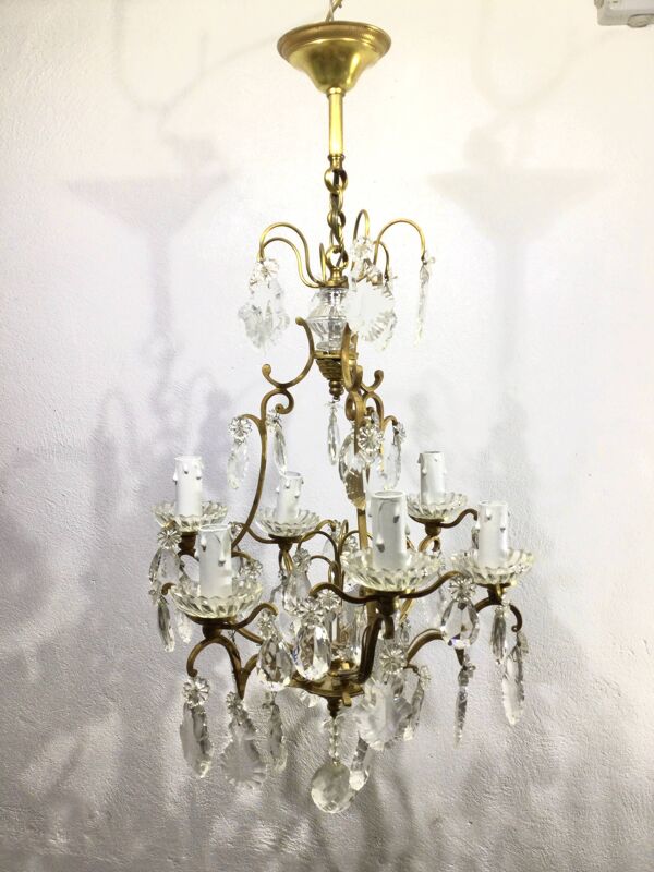 Lustre Cage 6 Lumières Bronze Et Cristal