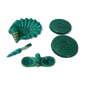 Vallauris buttermaker, table servant and vintage glassware