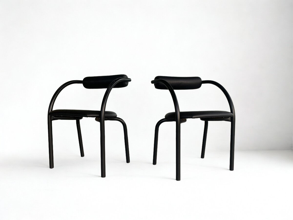 Danish design chair from the 80s, black tubular metal and faux leather.