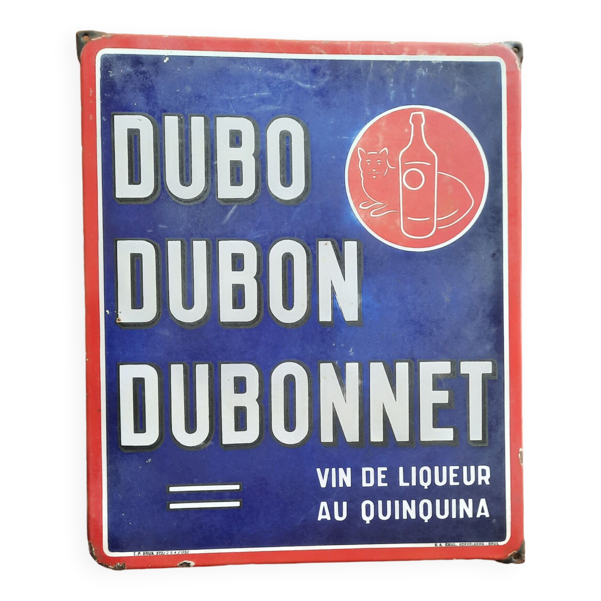 Old enamelled plate "Dubo Dubon Dubonnet" Wine liqueur cinchona 50x60cm 1937