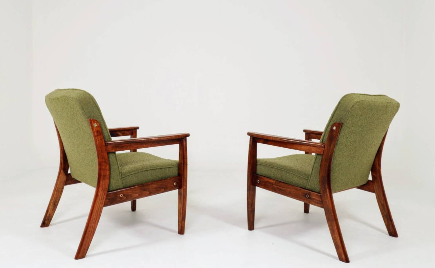 Pair of vintage wild green bouclé armchairs 1970