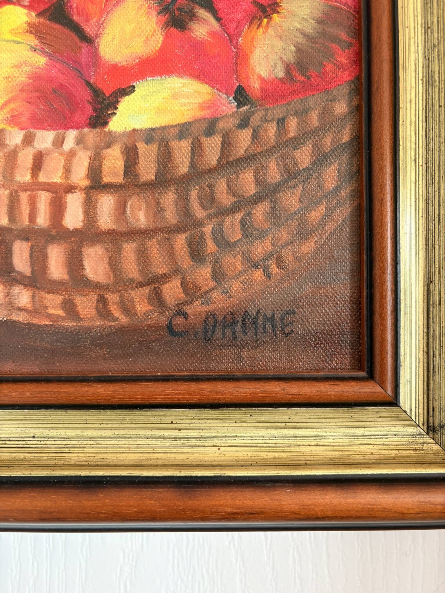 oil painting canvas still life fruit cider Normandy Calvados signed