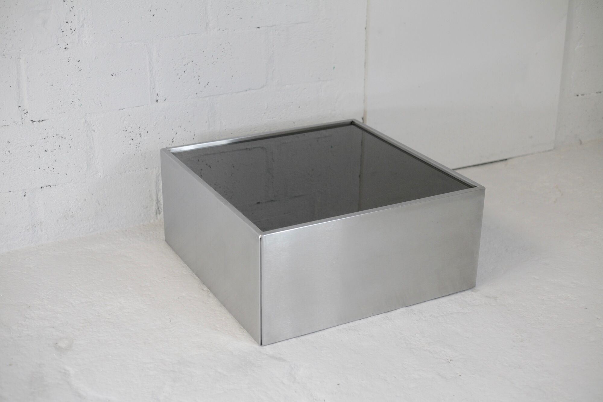 Steel coffee table and smoked glass, France, circa 1970