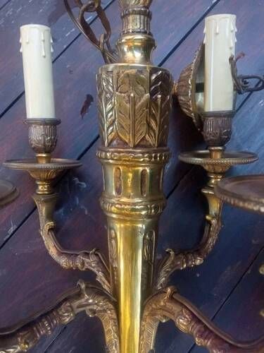 Antique gilded bronze chandelier in Louis XVI style, 4 lights, in working condition - 3.2 kg!