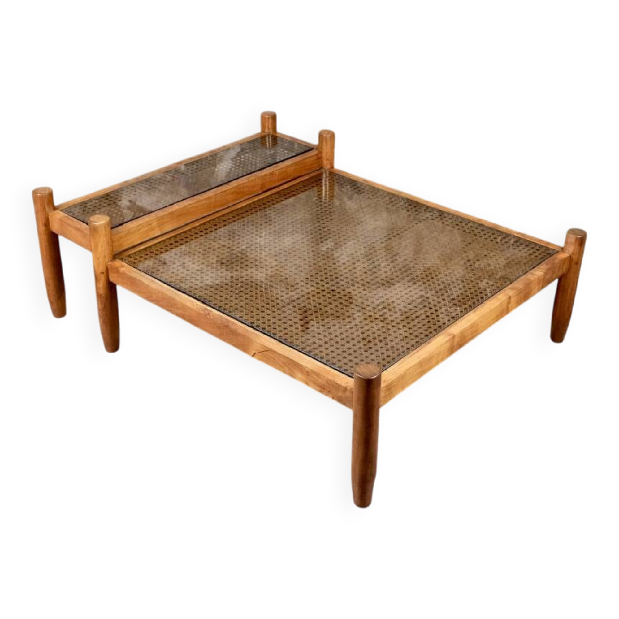 Cane and smoked glass coffee table, France, 1980.
