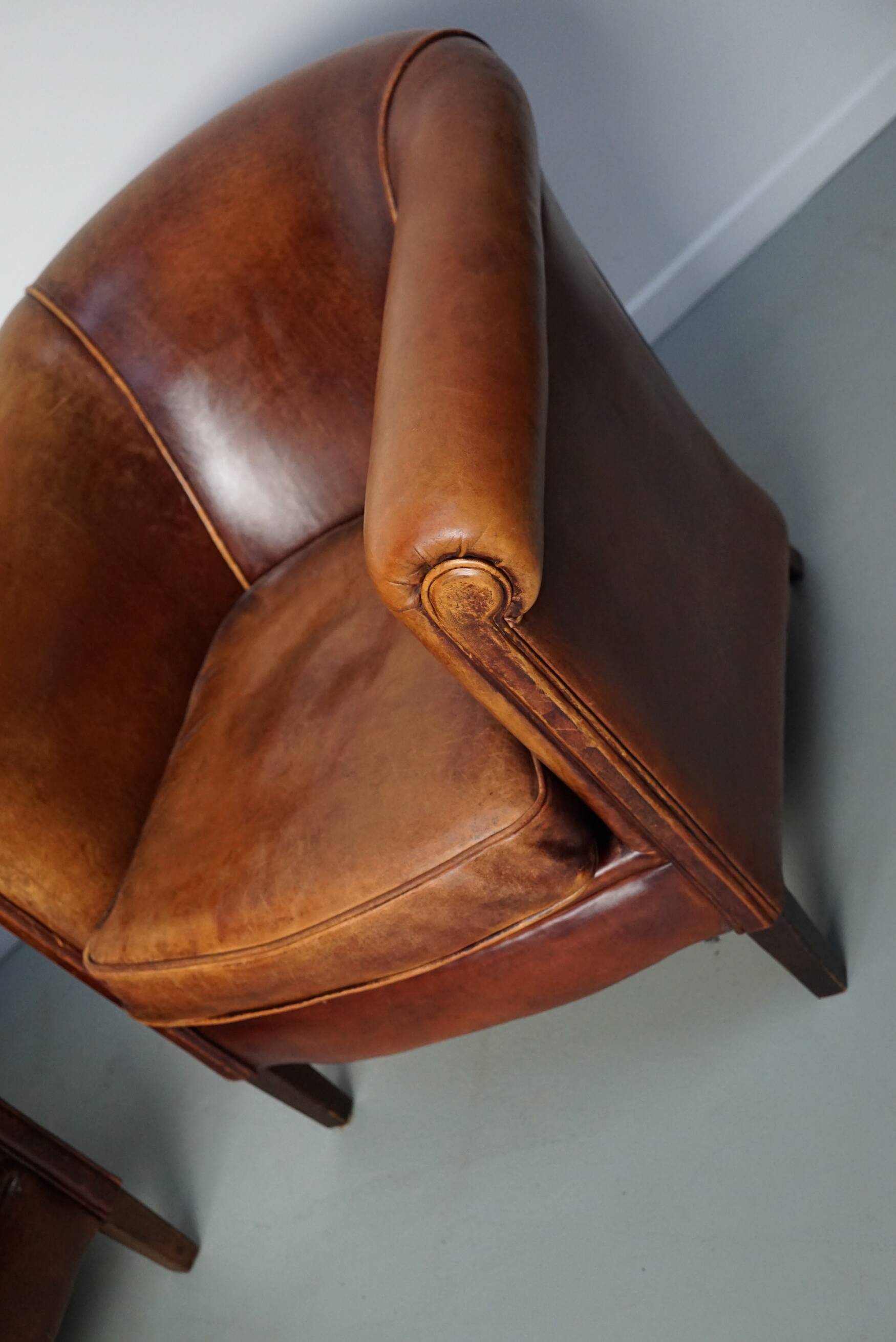 Vintage Dutch cognac coloured leather club chair, set of 2