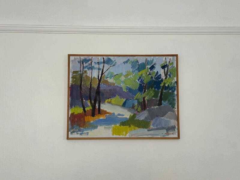 Original Swedish oil on canvas – “Saltsjöbadssommer” by Gustaf Höglund – 1969 – vintage & framed – 51 × 67 cm