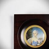 Miniature portrait of Madame Bergeret by Bouchet, hand-painted gouache, 19th century